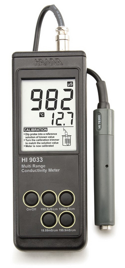 HI9033 портативный влагозащищенный многодиапазонный кондуктометр с автотермокомпенсацией, HANNA Instruments